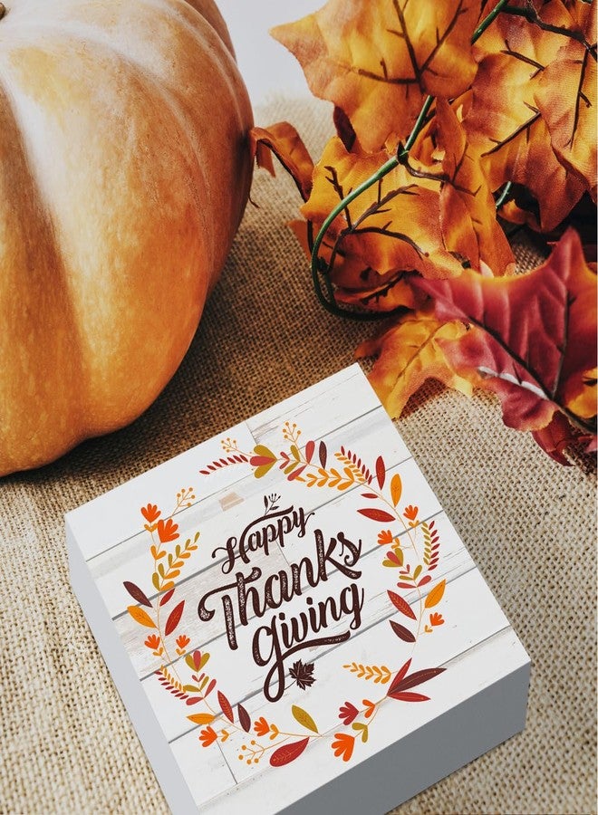 WRSUNT Rustic Happy Thanksgiving Wooden Box Sign Fall Cute Sign Retro Farmhouse Decorative Wood Box Sign Block Plaque for Wall Desk Home Bathroom Decoration 5 x 5 Inches - Image 3